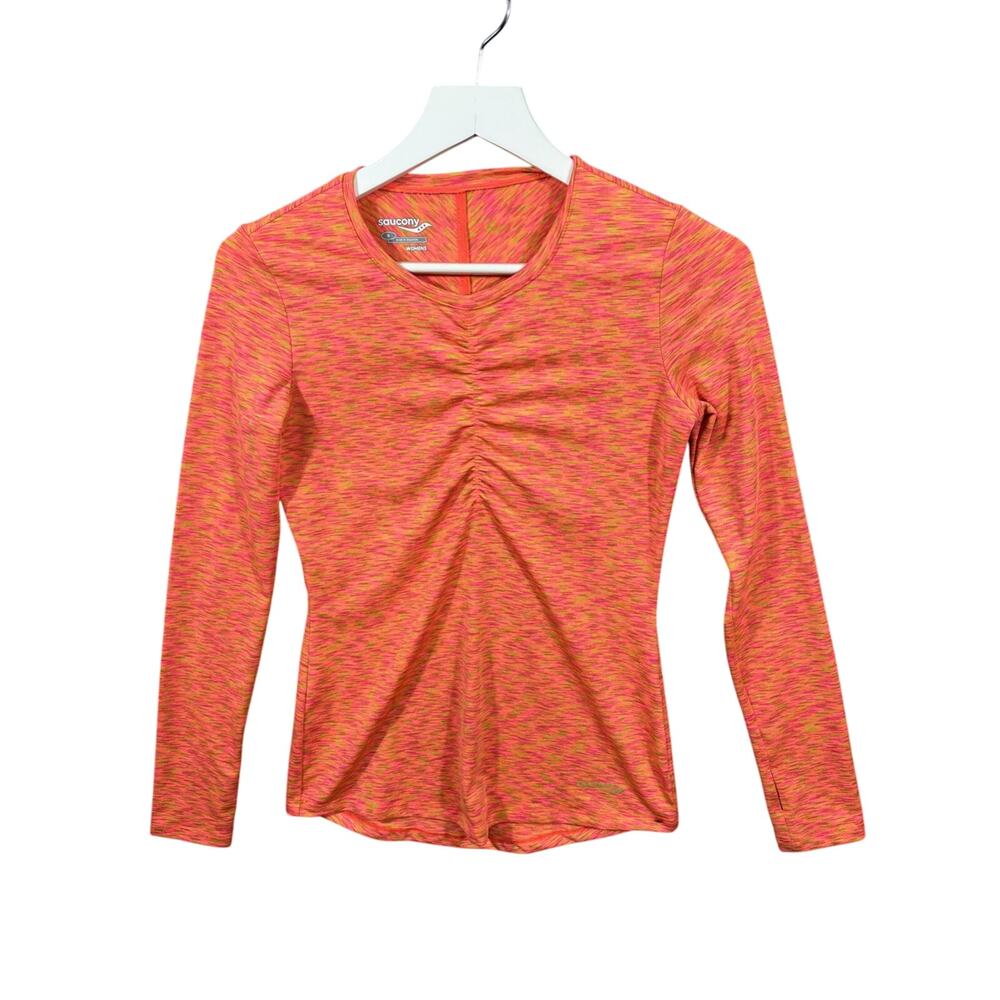 Sacouny Daybreak Long‎ Sleeve Burnout Running Shirt Small Orange Lightweight